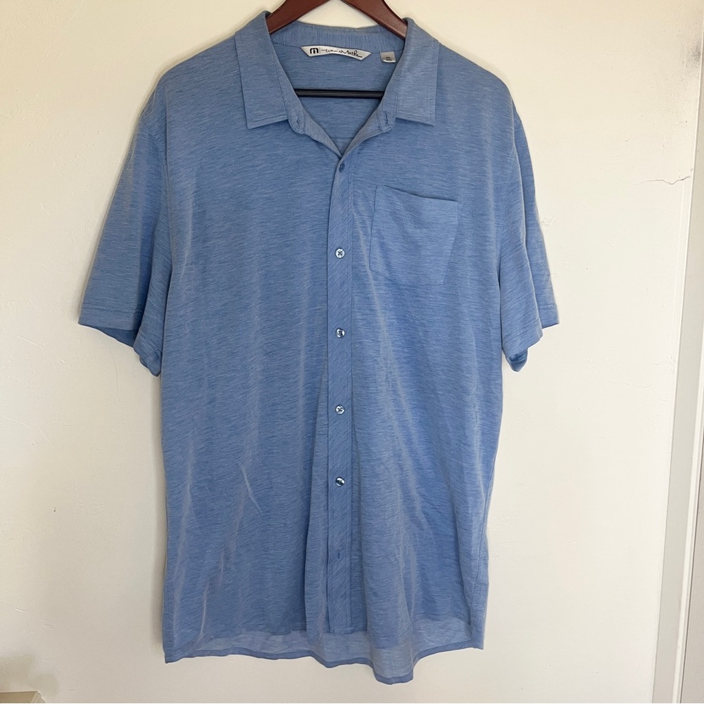 Travis Mathew Light  Blue Lightweight Pima Cotton Blend Button Up Short Sleeve
